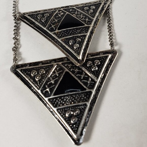 Boho Geometric Triangle Statement Necklace – Silver Tribal Pendant - Stylish - Picture 5 of 8